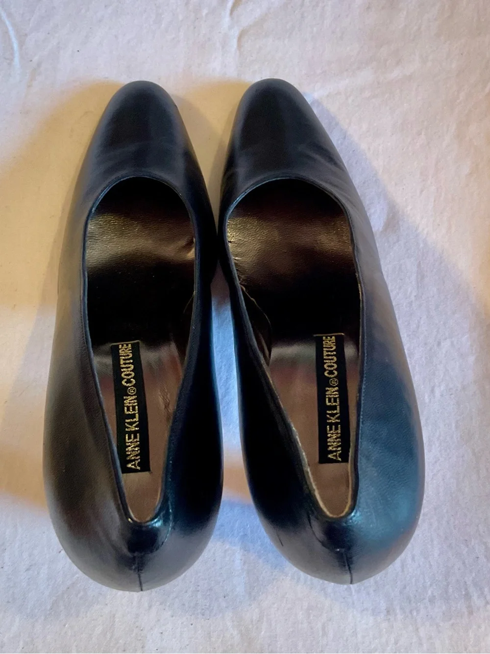Vintage Anne Klein Couture Black Leather Pumps 7 Narrow